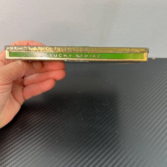 Vintage Lucky Strike Cigarette Metal Tin Flat Fifties Green Red Gold Stamp - Picture 3 of 11